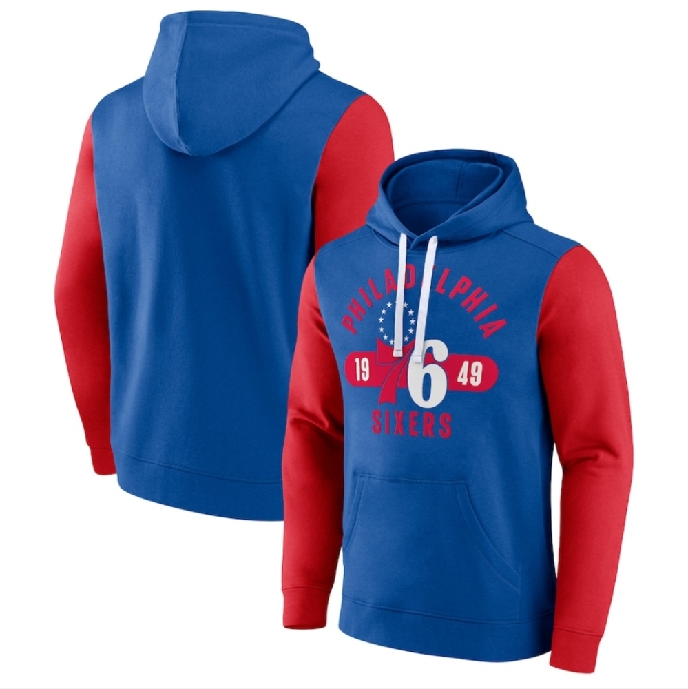 Philadelphia 76ers Fanatics Attack Colorblock Pullover Hoodie - Royal/Red